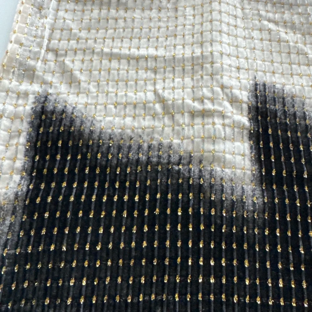 Black to Cream Ombré Infinity Scarf with Gold Thread – Lightweight & Chic